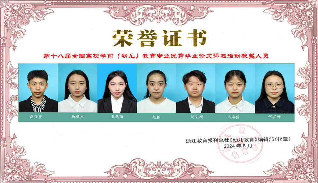 幼儿师范学院学子在第十八届全国高校学前（幼儿）教育专业优秀毕业论文评选中获佳绩